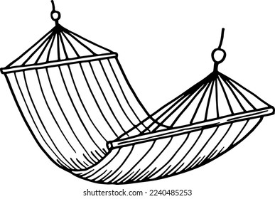 Hammock hanging drawing. Hand drawn summer symbol