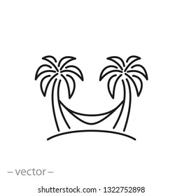 hammock icon, beach relax line sign isolated on white background - editable stroke vector illustration eps10