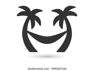Hammock icon in glyph style. Hammock between palm trees in black color. Vector