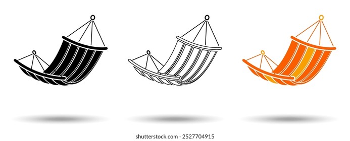 Hammock icon. Hammock icon on a white background, isolated. The icon has three uses in applications and websites. Vector illustration. Hammock icon on a white background.