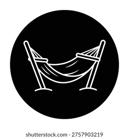 Icono de hamaca con contorno blanco sobre fondo circular negro icono