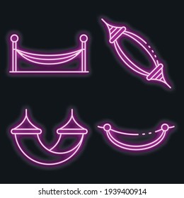 Hammock icons set. Outline set of hammock vector icons neon color on black