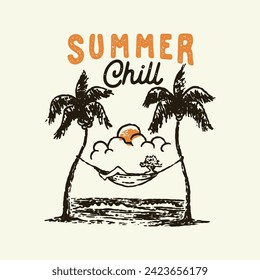 hammock illustration beach graphic summer design chill out badge tropical vintage paradise