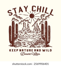 hammock illustration cactus graphic desert design cowboy badge landscape vintage western