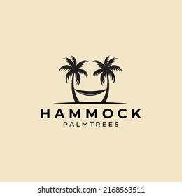 hammock logo vector design with outdoor palm trees