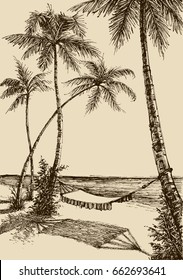 Hammock on the beach, vacation, travel, tourism and relaxation concept