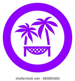 Hammock on a palm tree, circle trendy icon on a white background