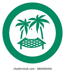 Hammock on a palm tree, circle trendy icon on a white background