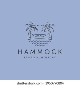 hammock and palm tree line icon logo vector minimal illustration design