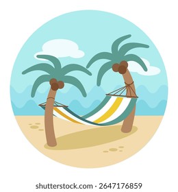 Hammock with palm trees on beach vector icon. Beach. Summer. Summertime. Holiday. Vacation, eps 10