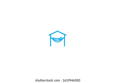 Hammock with a person lying and resting on it icon in trendy flat style isolated on white background vector illustration