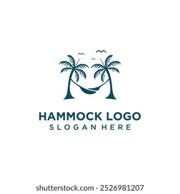 Hammock plam beach icon vector logo design with creative concept Premium Vector