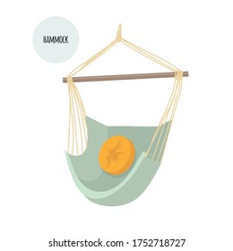  Hammock for relaxation. Flat style. Vector stock illustration. Isolated on a white background.