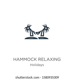 Hammock relaxing icon. Thin linear hammock relaxing outline icon isolated on white background from holidays collection. Line vector sign, symbol for web and mobile