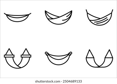 Conjunto de iconos de Vector de contorno relajante de hamaca. Vector plano de concepto de vacaciones editable sobre fondo blanco