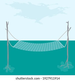 Hammock, seascape, sky, clouds - vector. Summer rest