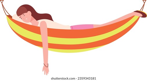 Hammock with sleeping woman. Summer relax. Vacation rest isolated on white background