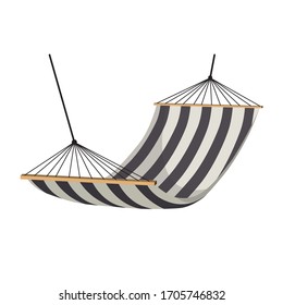 A hammock with a striped pattern. Suspended fabric sunbed for sleeping and relaxing. Vector illustration in a simple style isolated on a white background for design and web.