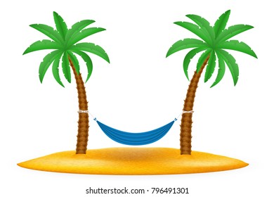 hammock suspended between palm trees stock vector illustration isolated on white background
