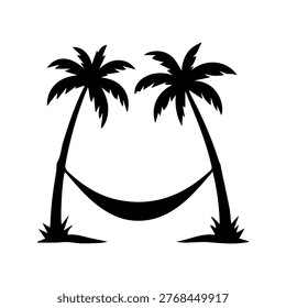 Hammock swinging between two tropical palm trees icon