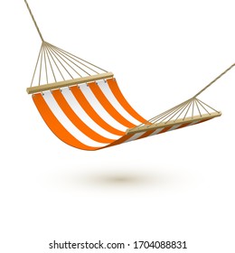 Plantilla de Hammock. Hamaca rayada roja y blanca. Camping o descanso para picnic. Concepto de turismo o vacaciones. Ilustración del vector