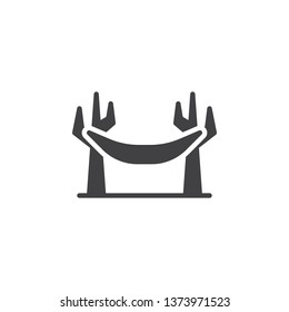 Hammock and trees vector icon. filled flat sign for mobile concept and web design. Outdoor vacation glyph icon. Symbol, logo illustration. Pixel perfect vector graphics