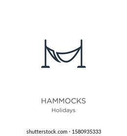 Hammocks icon. Thin linear hammocks outline icon isolated on white background from holidays collection. Line vector sign, symbol for web and mobile
