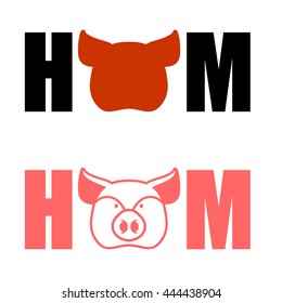 Hamon logo. Letters and pig head. Typography
