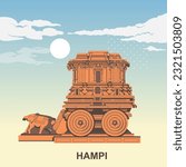 Hampi Monuments  - The Garuda Shrine as Stone Chariot -  Icon Illustration as EPS 10 File 