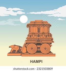 Hampi Monuments  - The Garuda Shrine as Stone Chariot -  Icon Illustration as EPS 10 File 