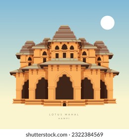 Hampi Monuments  - Lotus Mahal -  Icon Illustration as EPS 10 File 