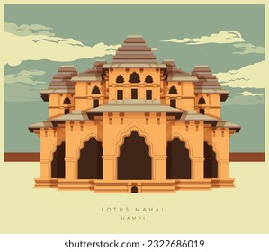 Monumentos de Hampi - Lotus Mahal - Ilustración de iconos como archivo EPS 10 