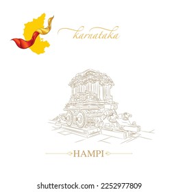 hampi stone chariot vector line drawing illustration