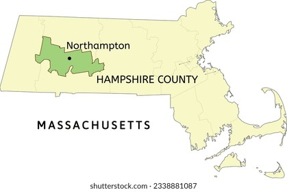 Ubicación del condado de Hampshire y la ciudad de Northampton en el mapa estatal de Massachusetts