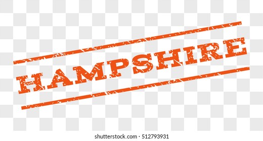 Hampshire watermark stamp. Text caption between parallel lines with grunge design style. Rubber seal stamp with dust texture. Vector orange color ink imprint on a chess transparent background.