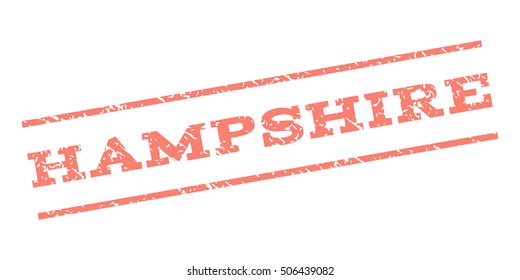 Hampshire watermark stamp. Text tag between parallel lines with grunge design style. Rubber seal stamp with dirty texture. Vector salmon color ink imprint on a white background.