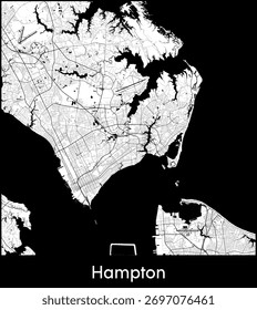 Hampton city map, United States - Topographic vector map poster