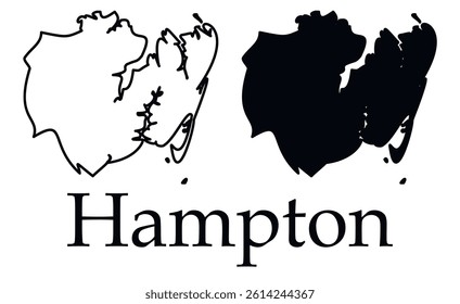 Hampton (Virginia) city map with black border outline vector