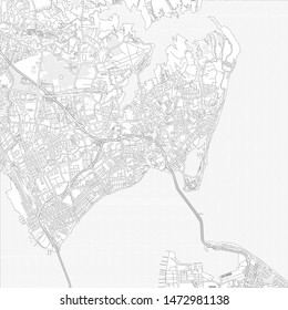 Hampton, Virginia, USA, Bright Outlined Vector Map With Bigger And Minor Roads And Steets Created For Infographic Backgrounds.