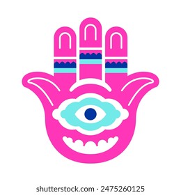 Hamsa Amulet - modern flat design style single isolated image. Neat detailed illustration of Hand of Fatima. Middle Eastern protective symbol in form of palm with an eye, talisman against evil forces