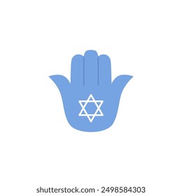 Hamsa. An amulet on a blue palm with a six-pointed star, a symbol of Judaism and serves as a sacred decoration reflecting the religious traditions of Israel..