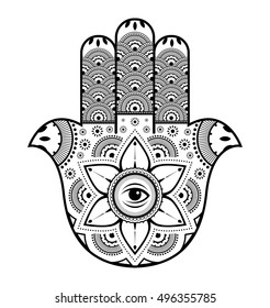 Black White Illustration Hamsa Hand Symbol Stock Vector (Royalty Free ...