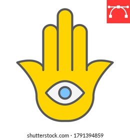 Hamsa color line icon, rosh hashanah and hand eye, hamsa sign vector graphics, editable stroke filled outline icon, eps 10