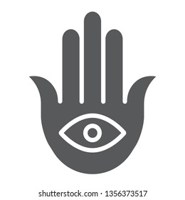 Hamsa glyph icon, luck and talisman, hand sign, vector graphics, a solid pattern on a white background, eps 10.