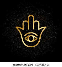 Hamsa gold icon. Vector illustration of golden particle background.. Spiritual concept vector illustration