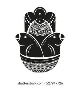 Hamsa hand and birds in the nest. ?and of Fatima, vector illustration on a white background