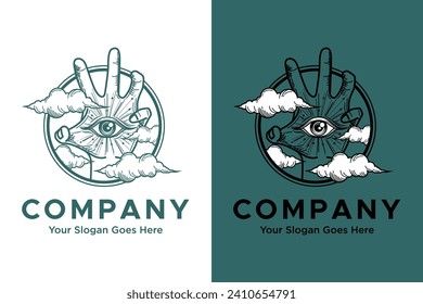 Hamsa hand with cloud illustration vector logo design