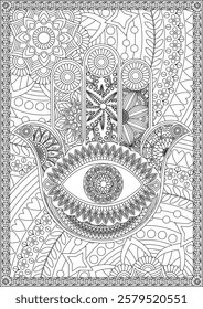 Hamsa hand coloring page for adult vector