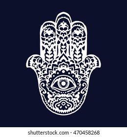 hamsa hand drawn on black background