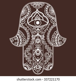 Hamsa hand drawn symbol. Decorative pattern in oriental style for interior decoration and henna drawings. The ancient sign of "Hand of Fatima".